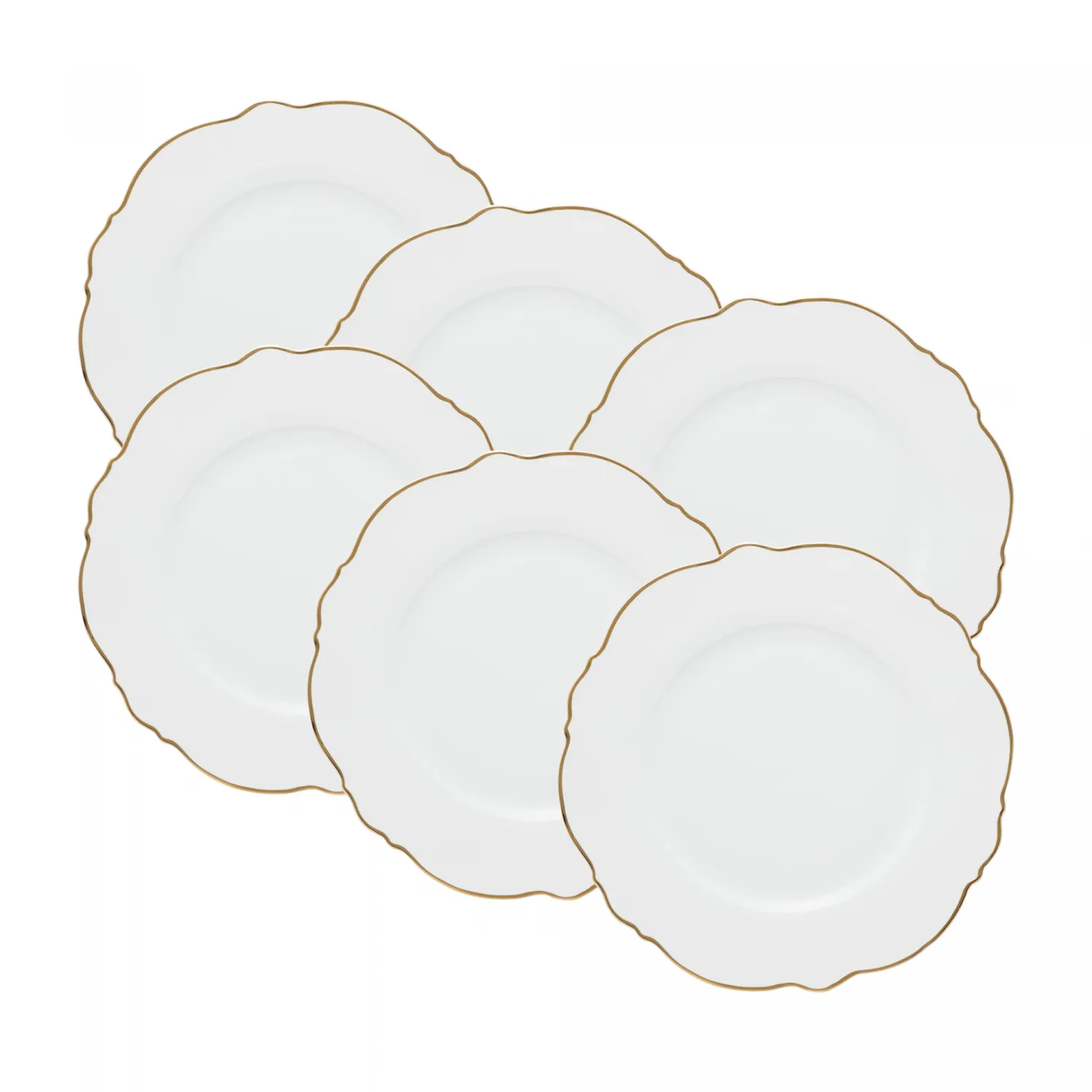JOGO 6 PRATOS RASOS PORCELANA MALDIVAS FIO DE OURO