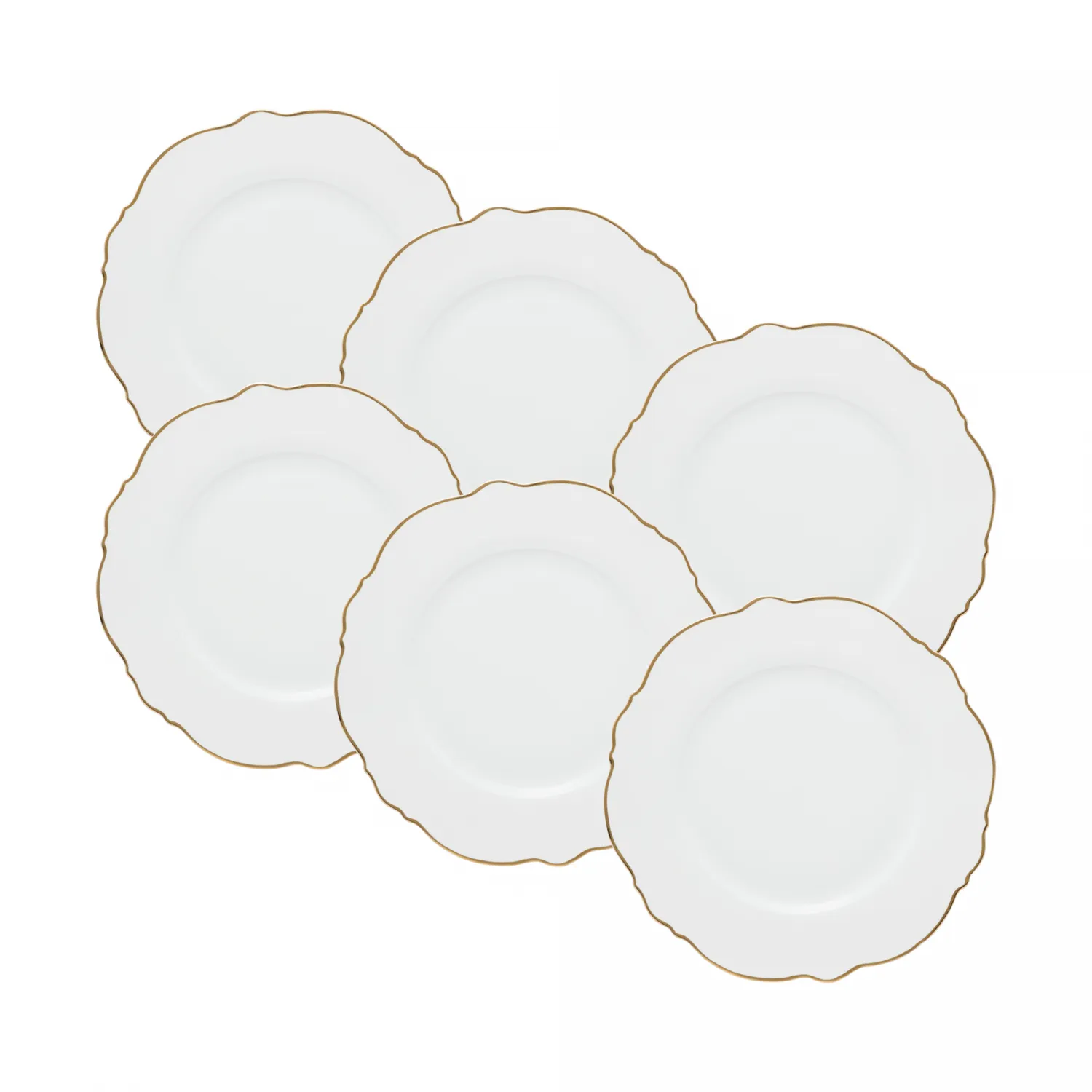 JOGO 6 PRATOS SOBREMESA PORCELANA MALDIVAS FIO DE OURO