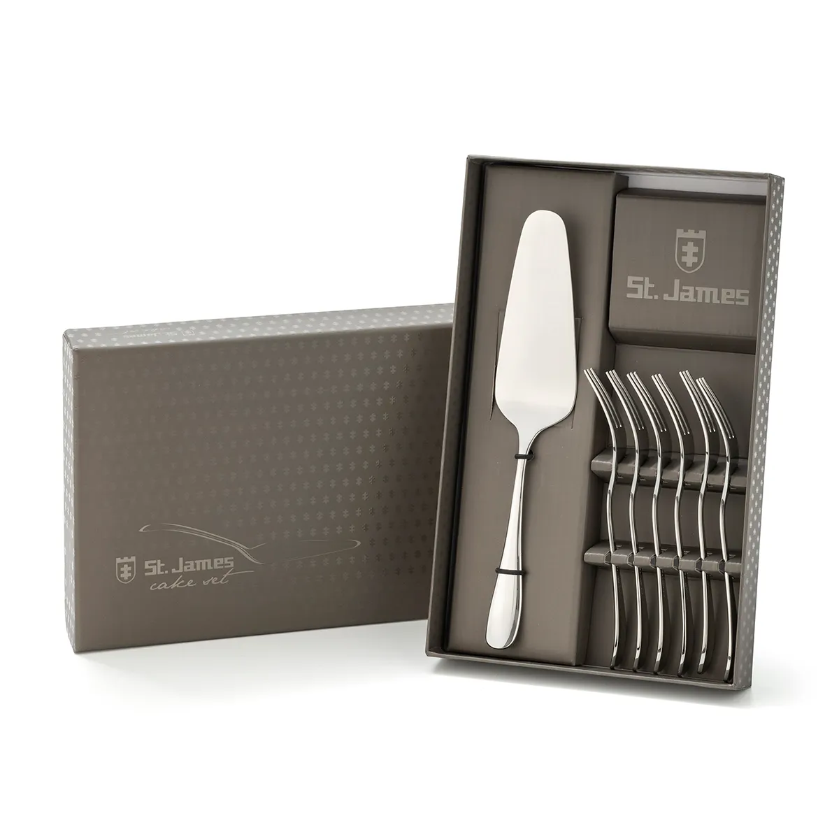 1 ESPÁTULA E 6 GARFOS PARA BOLO SERENITY EM INOX - ST. JAMES