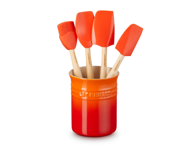 KIT 4 ESPÁTULAS + PORTA UTENSILIOS 1L Laranja Le Creuset