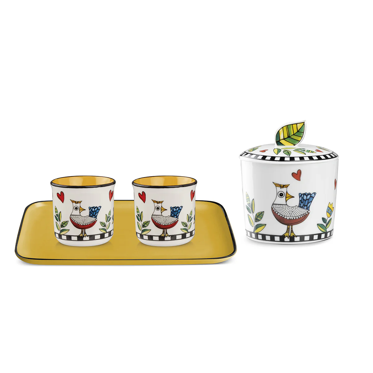 SET BANDEJA, 2 MINI COPOS E AÇUCAREIRO AMARELO COCORICÓ