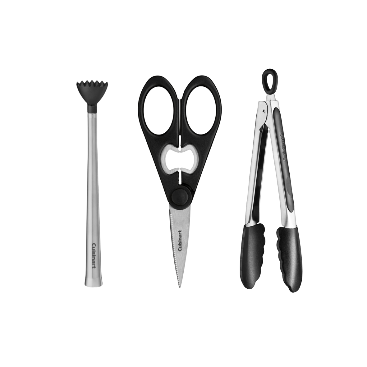 KIT C/3 UTENSÍLIOS CUISINART - TESOURA, SOCADOR E PINÇA